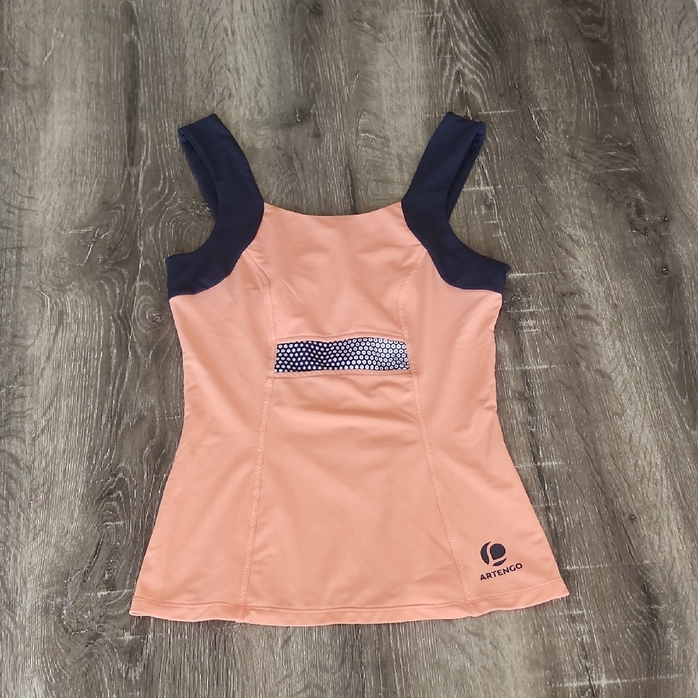 ARTENGO by Decathlon Peach and Navy Sleeveless Activewear Athletic Top XS